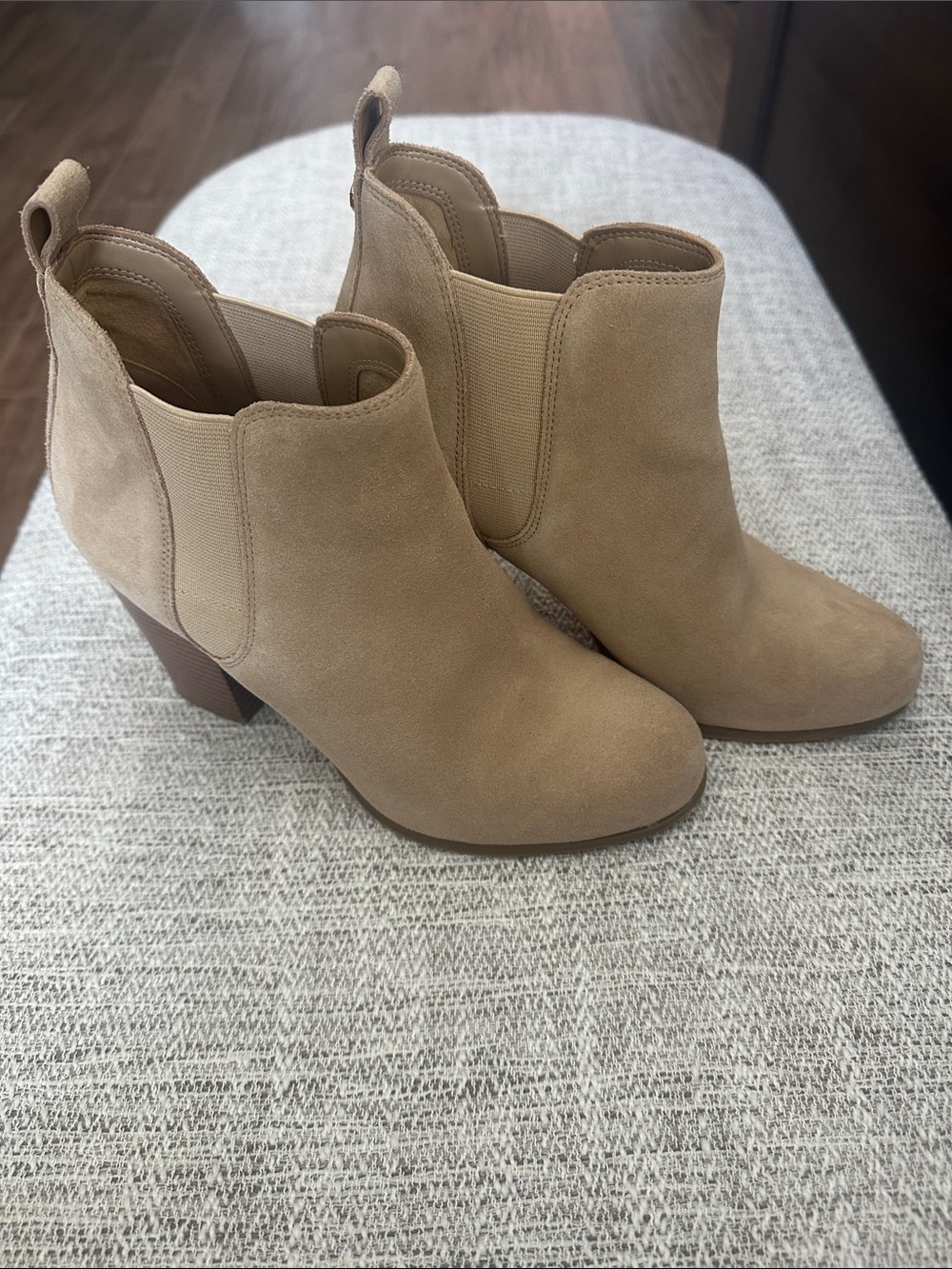 Michael Kors Beige Suede Ankle Booties with Block Heel